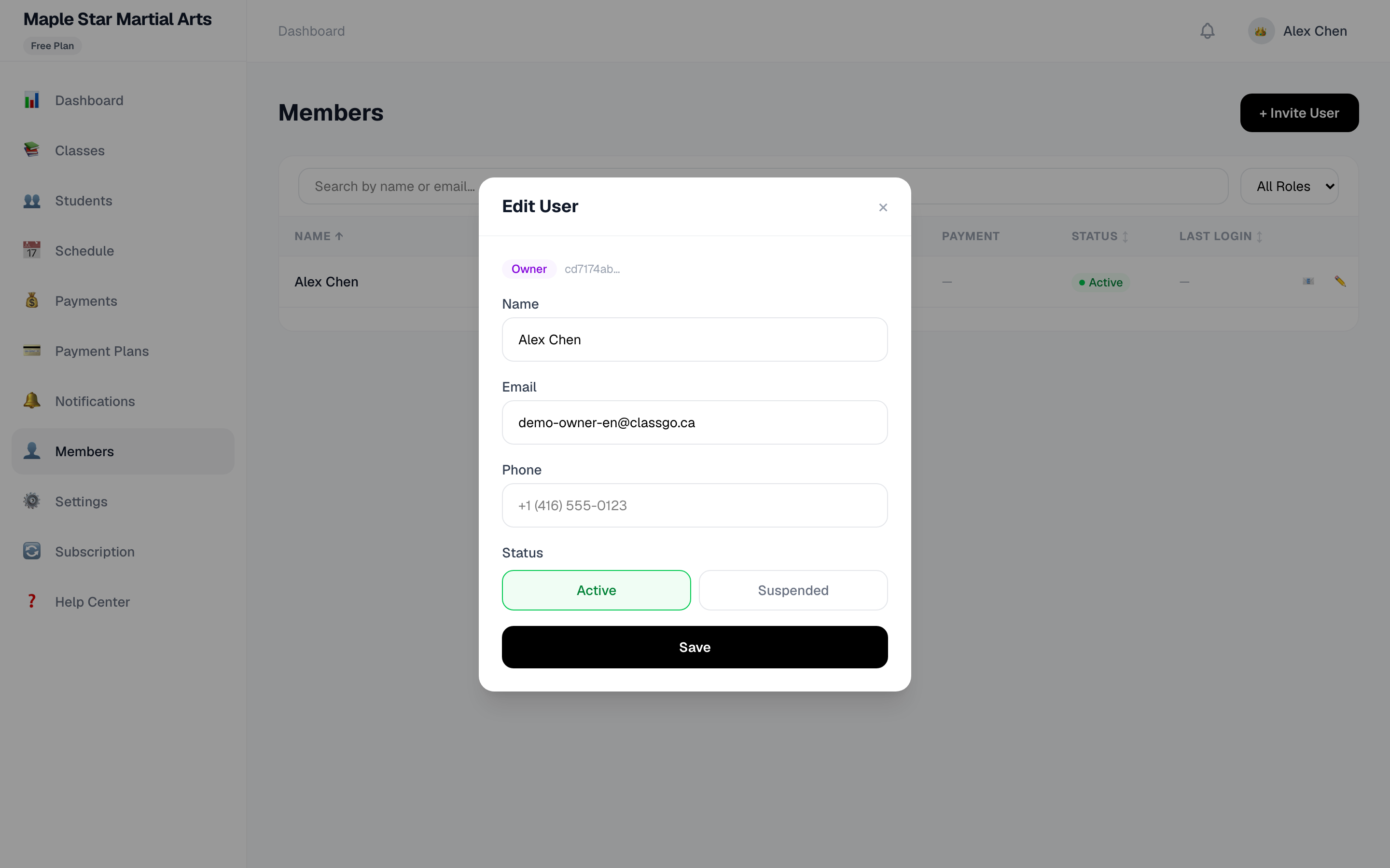 Edit member dialog